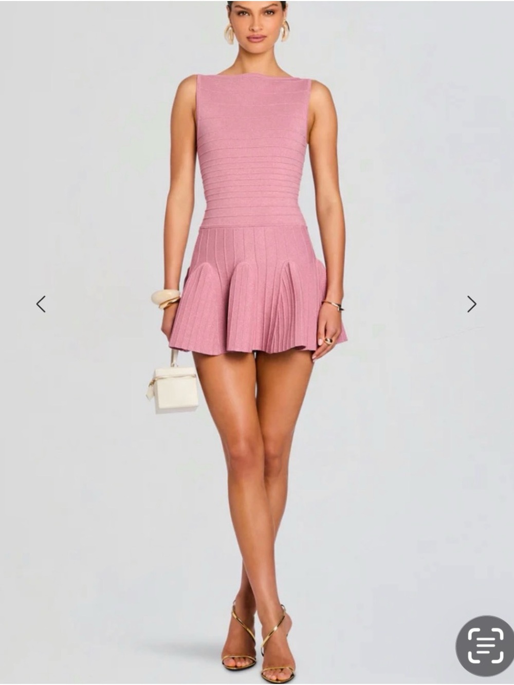 Retrofete Dusty Pink Sleeveless Pleated Mini Dress